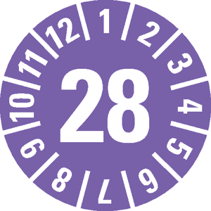 Prüfplakette 28, violett, Dokumentenfolie, selbstklebend, Ø 15mm, 60 / Bogen Bild 1
