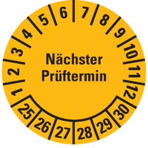 Prüfplakette Nächster Prüftermin, 25-30, gelb, Folie, ablösbar, Ø 25mm, 21 / Bogen Bild 1
