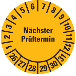 Prüfplakette Nächster Prüftermin, 26-31, gelb, Folie, ablösbar, Ø 30mm, 18 / Bogen Bild 1