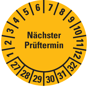 Prüfplakette Nächster Prüftermin, 27-32, gelb, Folie, ablösbar, Ø 20mm, 36 / Bogen Bild 1
