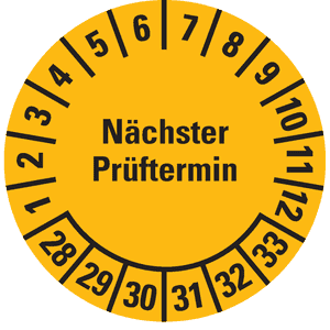 Prüfplakette Nächster Prüftermin, 28-33, gelb, Folie, ablösbar, Ø 20mm, 36 / Bogen Bild 1