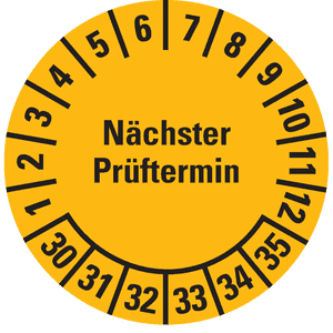 Prüfplakette Nächster Prüftermin, 30-35, gelb, Folie, ablösbar, Ø 20mm, 36 / Bogen Bild 1