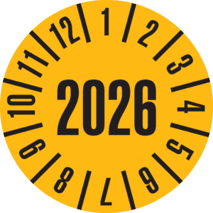 Prüfplakette 2026, gelb, Dokumentenfolie, Ø 30mm, 108 / Heft Bild 1