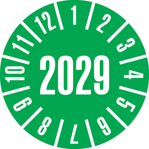 Prüfplakette 2029, grün, Dokumentenfolie, selbstklebend, Ø 35mm, 10 / Bogen Bild 1