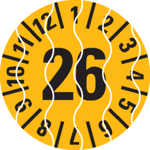 Prüfplakette 26, gelb, Sicherheitsfolie, selbstklebend, Ø 15mm, 60 / Bogen Bild 1