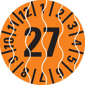 Prüfplakette 27, orange, Sicherheitsfolie, selbstklebend, Ø 15mm, 60 / Bogen Bild 1