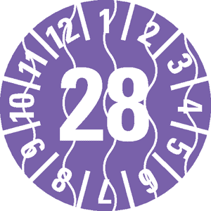 Prüfplakette 28, violett, Sicherheitsfolie, selbstklebend, Ø 15mm, 60 / Bogen Bild 1