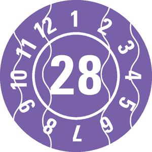 Prüfplakette 28, violett, Sicherheitsfolie, selbstklebend, Ø 25mm, 21 / Bogen Bild 1