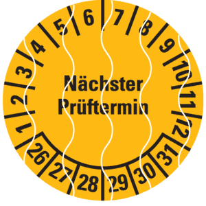 Prüfplakette Nächster Prüftermin 26-31, gelb, Sicherheitsfolie, Ø 20mm, 36 / Bogen Bild 1