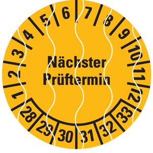 Prüfplakette Nächster Prüftermin 28-33, gelb, Sicherheitsfolie, Ø 20mm, 36 / Bogen Bild 1