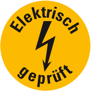 Prüfplakette Elektrisch geprüft Blitzpfeil, gelb, Dokumentenfolie, Ø10mm, 128 / Bogen Bild 1
