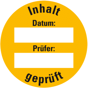 Prüfplakette Inhalt geprüft, gelb, Folie, ablösbar, Ø 30mm, 18 / Bogen Bild 1