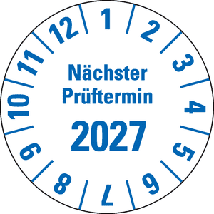 Prüfplakette nächster Prüftermin 2027, weiß, Folie, mit Spezialkleber, Ø 35mm, 10 / Bogen Bild 1