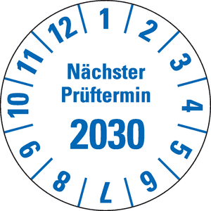 Prüfplakette nächster Prüftermin 2030, weiß, Folie, mit Spezialkleber, Ø 35mm, 10 / Bogen Bild 1