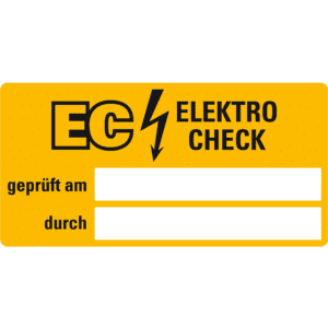 Prüfplakette Elektro Check geprüft am...durch..., gelb/schwarz, Folie, 50x25mm, 8 / Bogen Bild 1