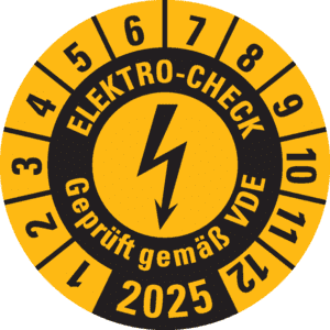 Prüfplakette ELEKTRO-CHECK Geprüft gemäß VDE, 2025, gelb, Dokumentenfolie, Ø 30mm, 18 / Bogen Bild 1