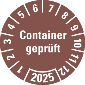 Prüfplakette Container geprüft 2025, braun, Hochleistungsfolie, Ø 30mm, 18 / Bogen Bild 1