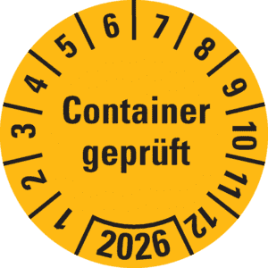 Prüfplakette Container geprüft 2026, gelb, Hochleistungsfolie, Ø 30mm, 18 / Bogen Bild 1