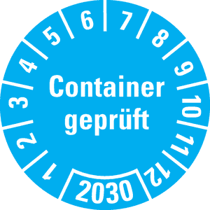 Prüfplakette Container geprüft 2030, hellblau, Hochleistungsfolie, Ø 30mm, 18 / Bogen Bild 1