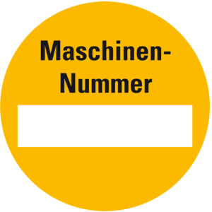 Plakette Maschinen-Nummer, gelb/schwarz, Dokumentenfolie, selbstklebend, Ø 30mm, 18 / Bogen Bild 1