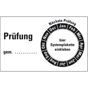 Grundetikett für Systemplakette, Prüfung, gem, Nächste Prüfung, Folie, 80x50mm, 4 / Bogen Bild 1
