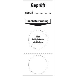 Grundetikett Geprüft, gem, nächste Prüfung, inkl. Ø 25mm Prüfplakette, 40x100mm, 5 / Bogen Bild 1