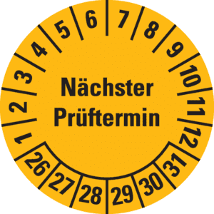 Prüfplakette Nächster Prüftermin, 26-31, gelb, Folie, ablösbar, Ø 30mm, 18 / Bogen Bild 1