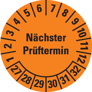 Prüfplakette Nächster Prüftermin, 27-32, orange, Folie, ablösbar, Ø 30mm, 18 / Bogen Bild 1