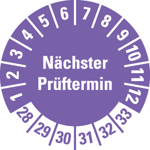 Prüfplakette Nächster Prüftermin 28-33, violett, Schachbrettfolie, Ø 30mm, 18 / Bogen Bild 1