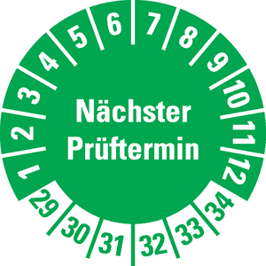 Prüfplakette Nächster Prüftermin 29-34, grün, Schachbrettfolie, Ø 30mm, 18 / Bogen Bild 1