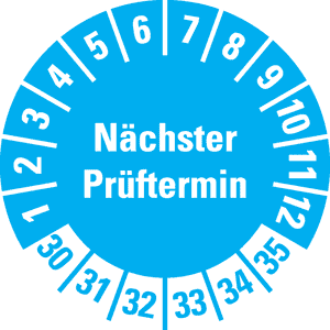 Prüfplakette Nächster Prüftermin 30-35, hellblau, Schachbrettfolie, Ø 30mm, 18 / Bogen Bild 1