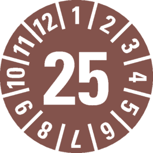 Prüfplakette 25, braun, Schachbrettfolie, selbstklebend, Ø 30mm, 18 / Bogen Bild 1