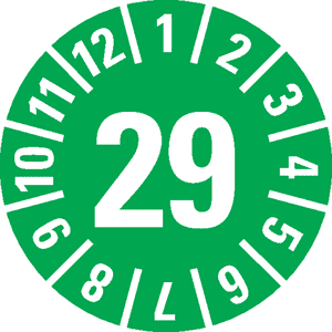 Prüfplakette 29, grün, Schachbrettfolie, selbstklebend, Ø 15mm, 60 / Bogen Bild 1