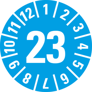 Prüfplakette 23, blau, Schachbrettfolie, selbstklebend, Ø 30mm, 18 / Bogen Bild 1