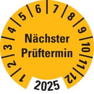 Prüfplakette Nächster Prüftermin 2025, gelb, Dokumentenfolie, Ø 30mm, 18 / Bogen Bild 1