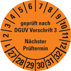 Prüfpl.gepr.n.DGUV Vorschrift 3 Nächster Prüftermin, 27-32, orange, Folie, ablösbar, Ø 25mm, 500/Rolle Bild 1
