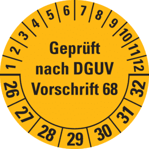 Prüfplakette G.n.DGUV Vorschr.68,26-32, gelb, Folie, Oberflächensch, Ø 40mm, 10 / Bogen Bild 1