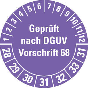 Prüfplakette G.n.DGUV Vorschr.68,28-34, violett, Folie, Oberflächensch, Ø 40mm, 10 / Bogen Bild 1