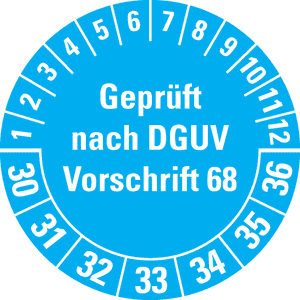 Prüfplakette G.n.DGUV Vorschr.68,30-36, hellblau, Folie, Oberflächensch, Ø 40mm, 10 / Bogen Bild 1