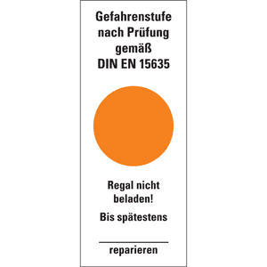 Hinweisetikett Gefahrenstufe orange, Regal nicht beladen! Folie, 40x100mm, 5 / Bogen Bild 1