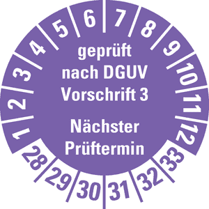 Prüfplakette geprüft nach DGUV Vorschrift 3 28-33, violett, Schachbrettfolie, Ø30mm, 18 / Bogen Bild 1