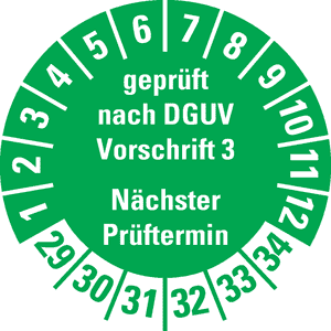 Prüfplakette geprüft nach DGUV Vorschrift 3 29-34, grün, Schachbrettfolie, Ø30mm, 18 / Bogen Bild 1
