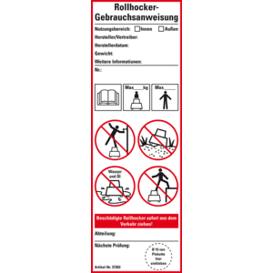 Aufkleber Leiter-Gebrauchsanweisung Rollhocker, Folie, selbstklebend, 50x150mm, 2 / Bogen Bild 1