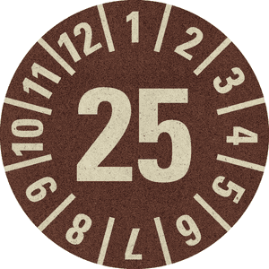 Prüfplakette 25, braun, Primärfaser-Graspapier, Ø 30mm, 18 / Bogen Bild 1