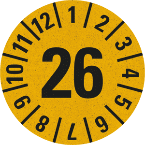 Prüfplakette 26, gelb, Primärfaser- Graspapier, Ø 30mm, 500 / Rolle Bild 1
