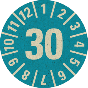 Prüfplakette 30, hellblau, Primärfaser- Graspapier, Ø 30mm, 500 / Rolle Bild 1