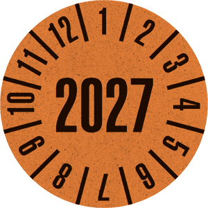 Prüfplakette 2027, orange, Primärfaser- Graspapier, Ø 30mm, 500 / Rolle Bild 1