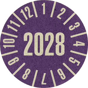 Prüfplakette 2028, violett, Primärfaser-Graspapier, Ø 30mm, 18 / Bogen Bild 1