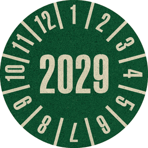 Prüfplakette 2029, grün, Primärfaser-Graspapier, selbstklebend, Ø 30mm, 500/Rolle Bild 1