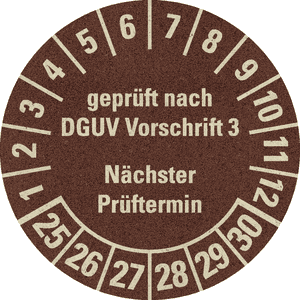 Prüfplakette geprüft nach DGUV V3 Nächster Prüftermin, 25-30, braun, Primärfaser-Graspapier, Ø 30mm, 18 / Bogen Bild 1